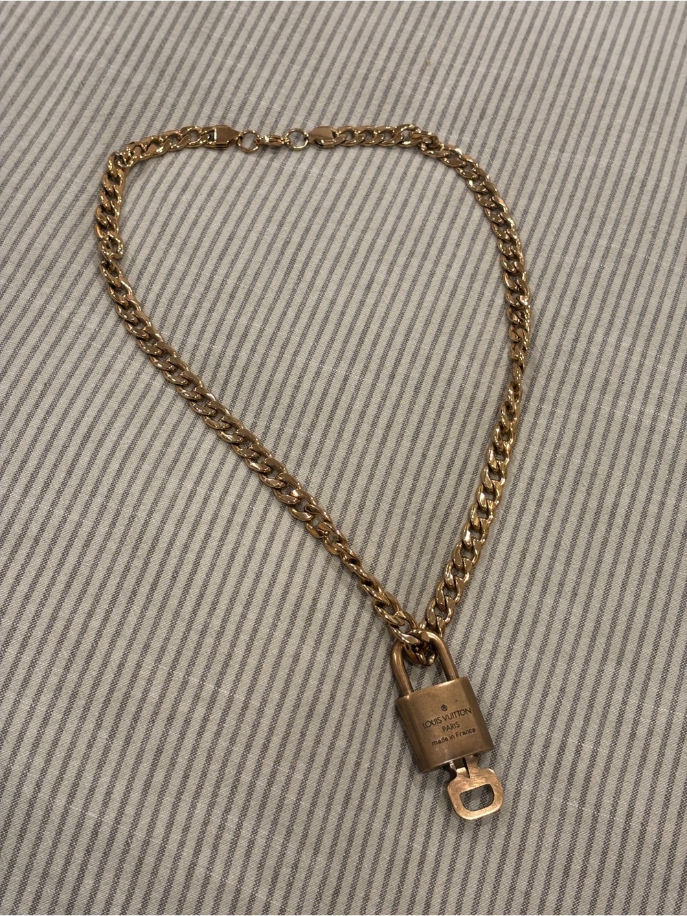 Louis Vuitton Gold-Tone Padlock Chain Necklace w/ Key
